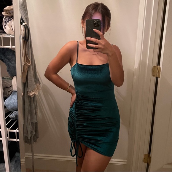 COPY - Emerald color suede dress - Picture 2 of 3
